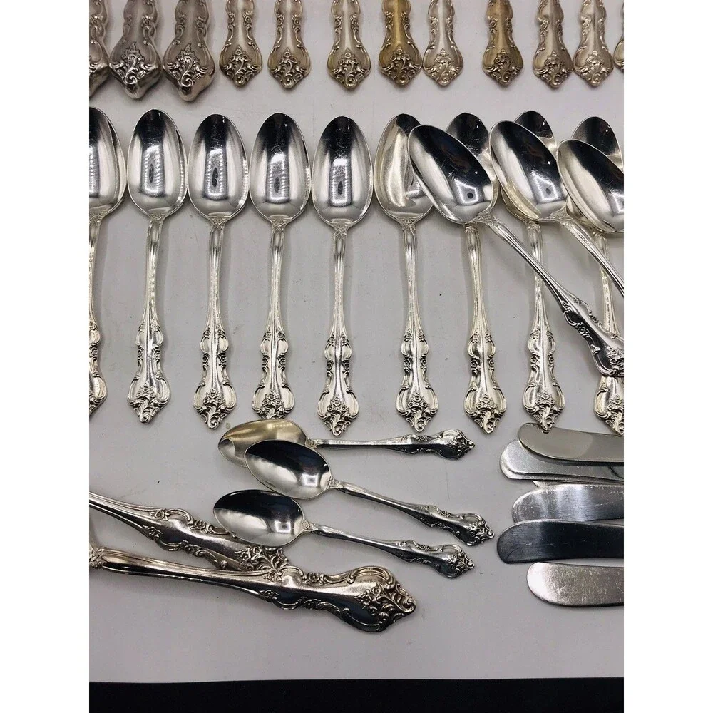 International Deep Silver Inlaid ORLEANS Flatware Set 53pc Vintage Silverplate